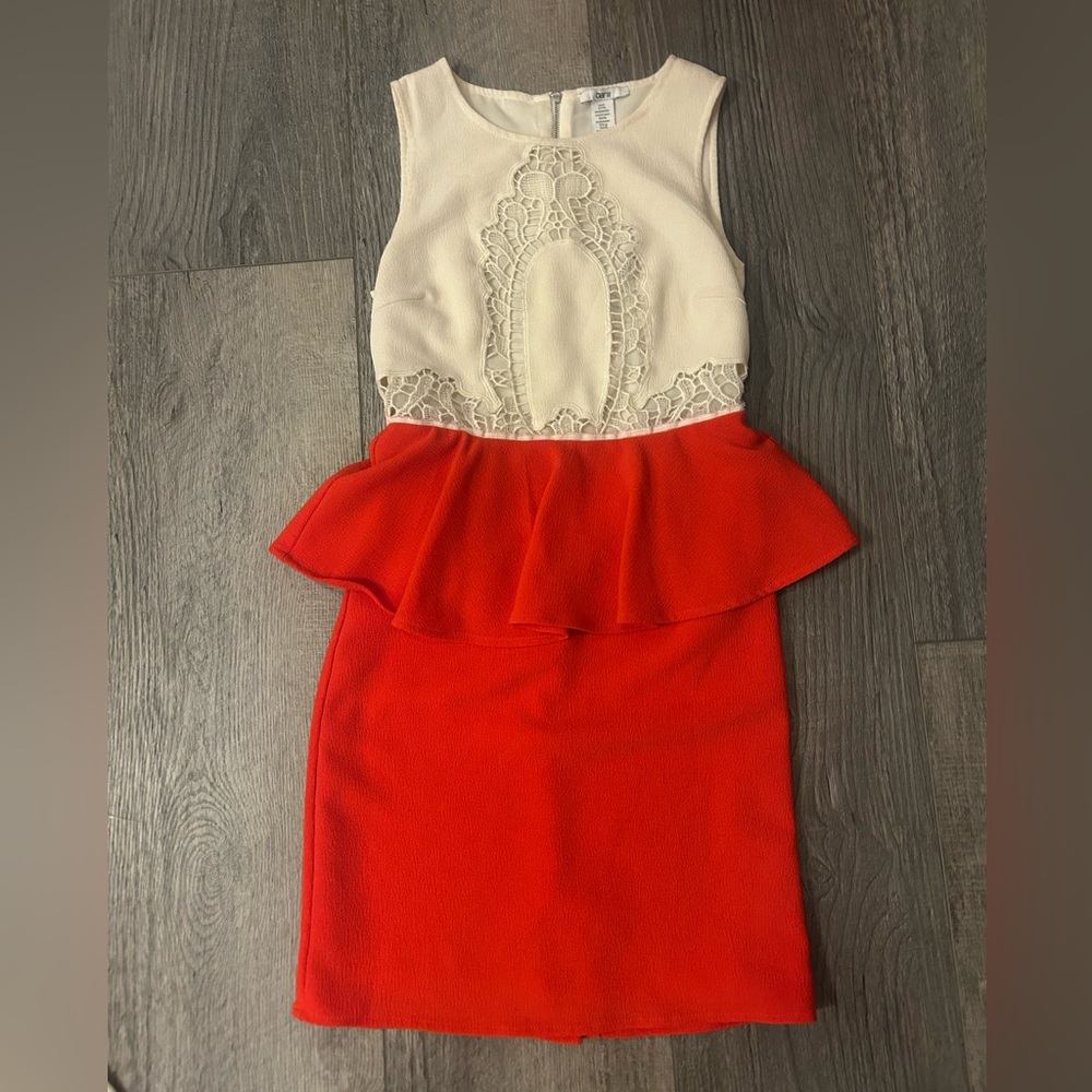 Bar III Cream and Red Peplum Sheath Dress